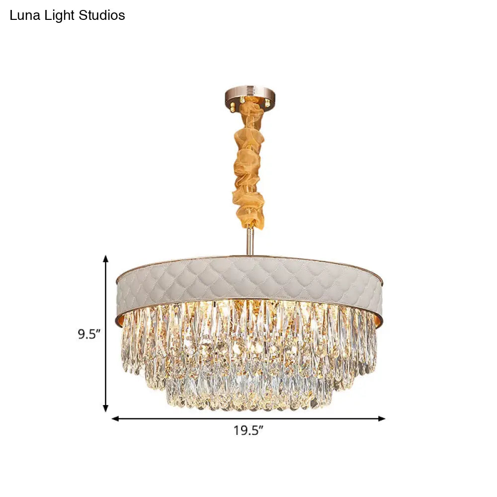 Contemporary Crystal Raindrops Chandelier - White, 9/15 Heads, Drum Ceiling Pendant (19.5"/23.5" Wide)