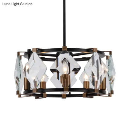 Lámpara de araña contemporánea de cristal en forma de rombo - 8 luces colgantes negras