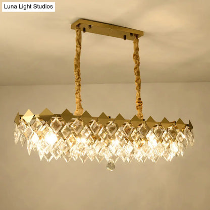 Lámpara de isla DecorBites™ contemporánea con forma de rombo de cristal y 10 bombillas, suspendida en dorado