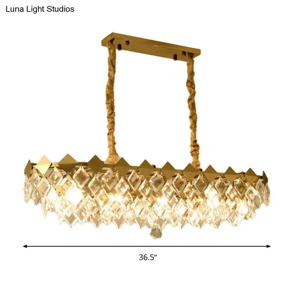 Lámpara de isla DecorBites™ contemporánea con forma de rombo de cristal y 10 bombillas, suspendida en dorado