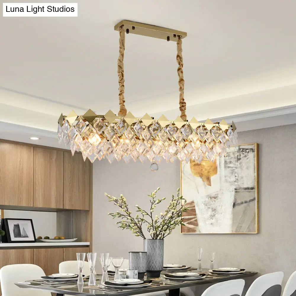 Lámpara de isla DecorBites™ contemporánea con forma de rombo de cristal y 10 bombillas, suspendida en dorado