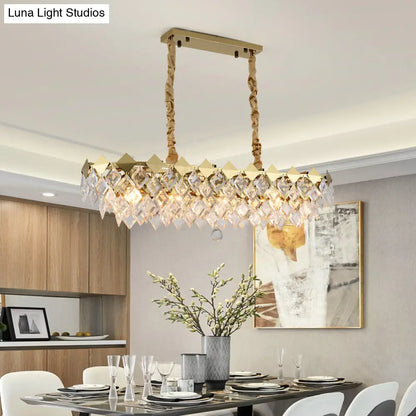 Lámpara de isla DecorBites™ contemporánea con forma de rombo de cristal y 10 bombillas, suspendida en dorado