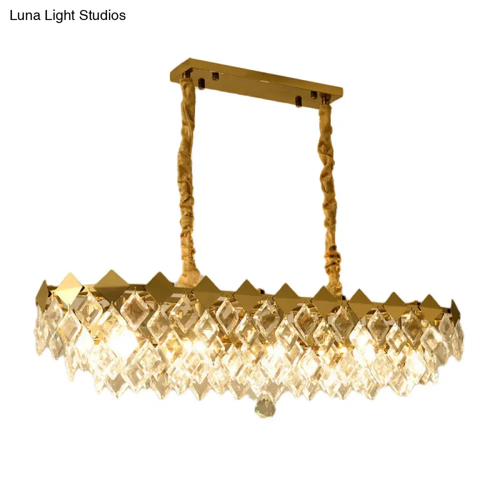 Lámpara de isla DecorBites™ contemporánea con forma de rombo de cristal y 10 bombillas, suspendida en dorado