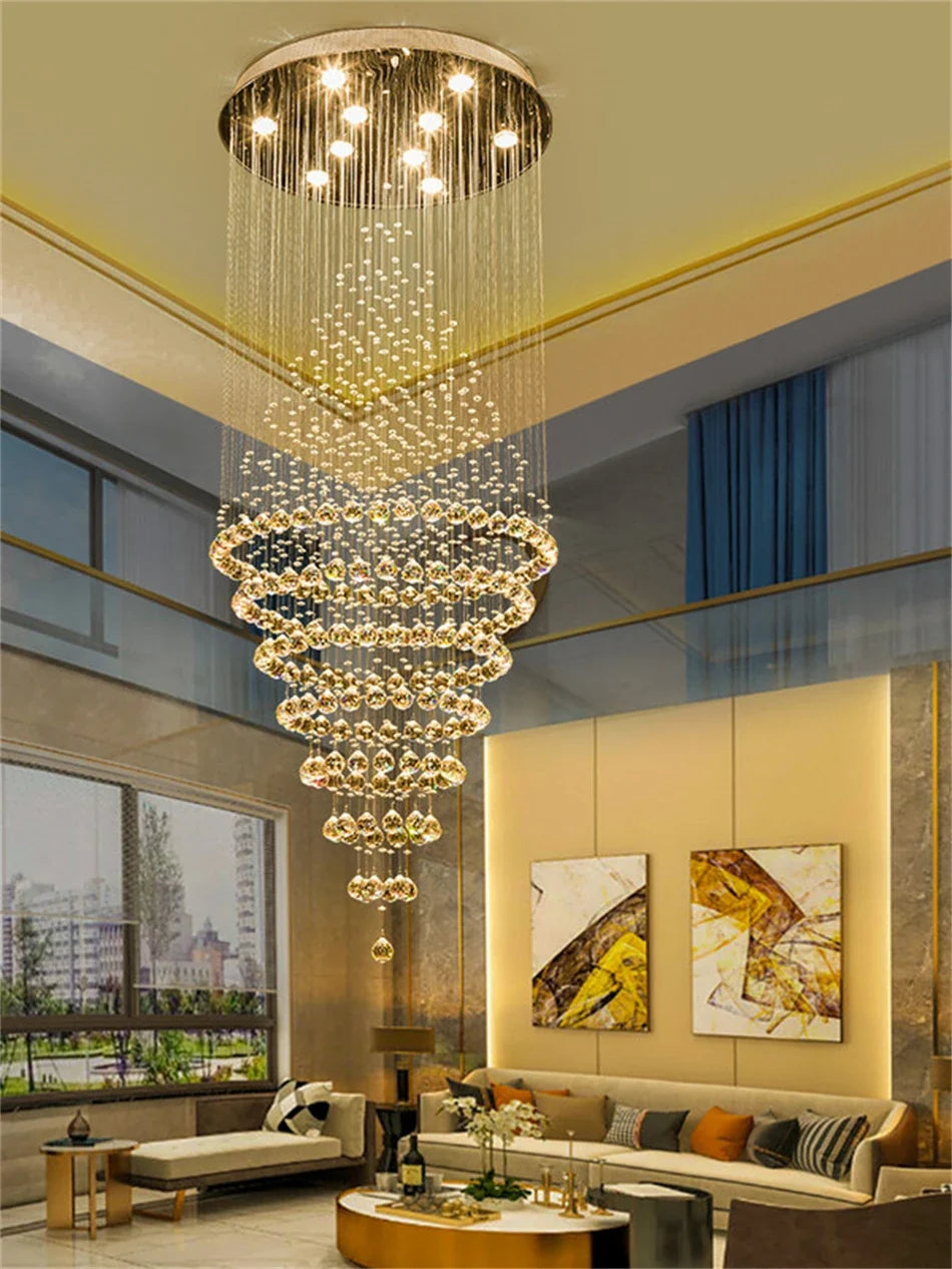 Contemporary Crystal Ring Pendant Light for Staircase
