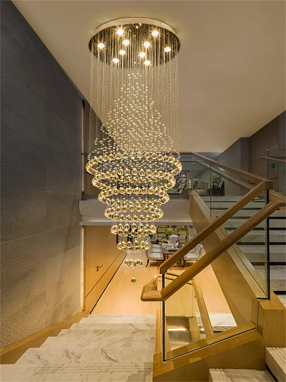Contemporary Crystal Ring Pendant Light for Staircase