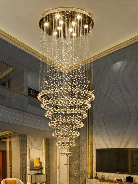 Contemporary Crystal Ring Pendant Light for Staircase - Decorbites
