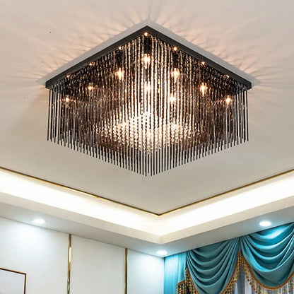 Lámpara de techo cúbica contemporánea DecorBites™ con varilla de cristal y cuentas - Negra, 4/6/9 luces, 40,6/48,3/59,7 cm de ancho