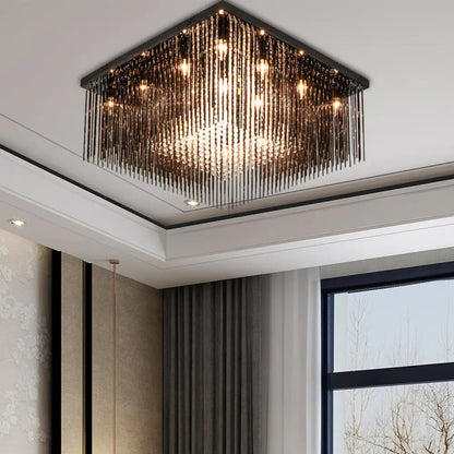 Lámpara de techo cúbica contemporánea DecorBites™ con varilla de cristal y cuentas - Negra, 4/6/9 luces, 40,6/48,3/59,7 cm de ancho