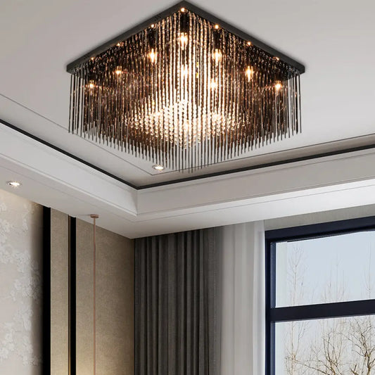 Lámpara de techo cúbica contemporánea DecorBites™ con varilla de cristal y cuentas - Negra, 4/6/9 luces, 40,6/48,3/59,7 cm de ancho