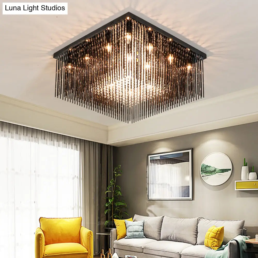 Lámpara de techo cúbica contemporánea DecorBites™ con varilla de cristal y cuentas - Negra, 4/6/9 luces, 40,6/48,3/59,7 cm de ancho