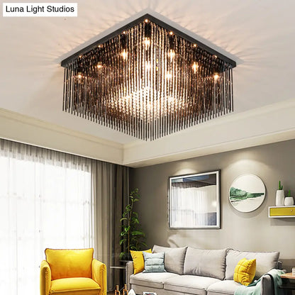 Lámpara de techo cúbica contemporánea DecorBites™ con varilla de cristal y cuentas - Negra, 4/6/9 luces, 40,6/48,3/59,7 cm de ancho