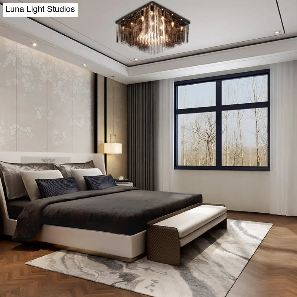 Lámpara de techo cúbica contemporánea DecorBites™ con varilla de cristal y cuentas - Negra, 4/6/9 luces, 40,6/48,3/59,7 cm de ancho