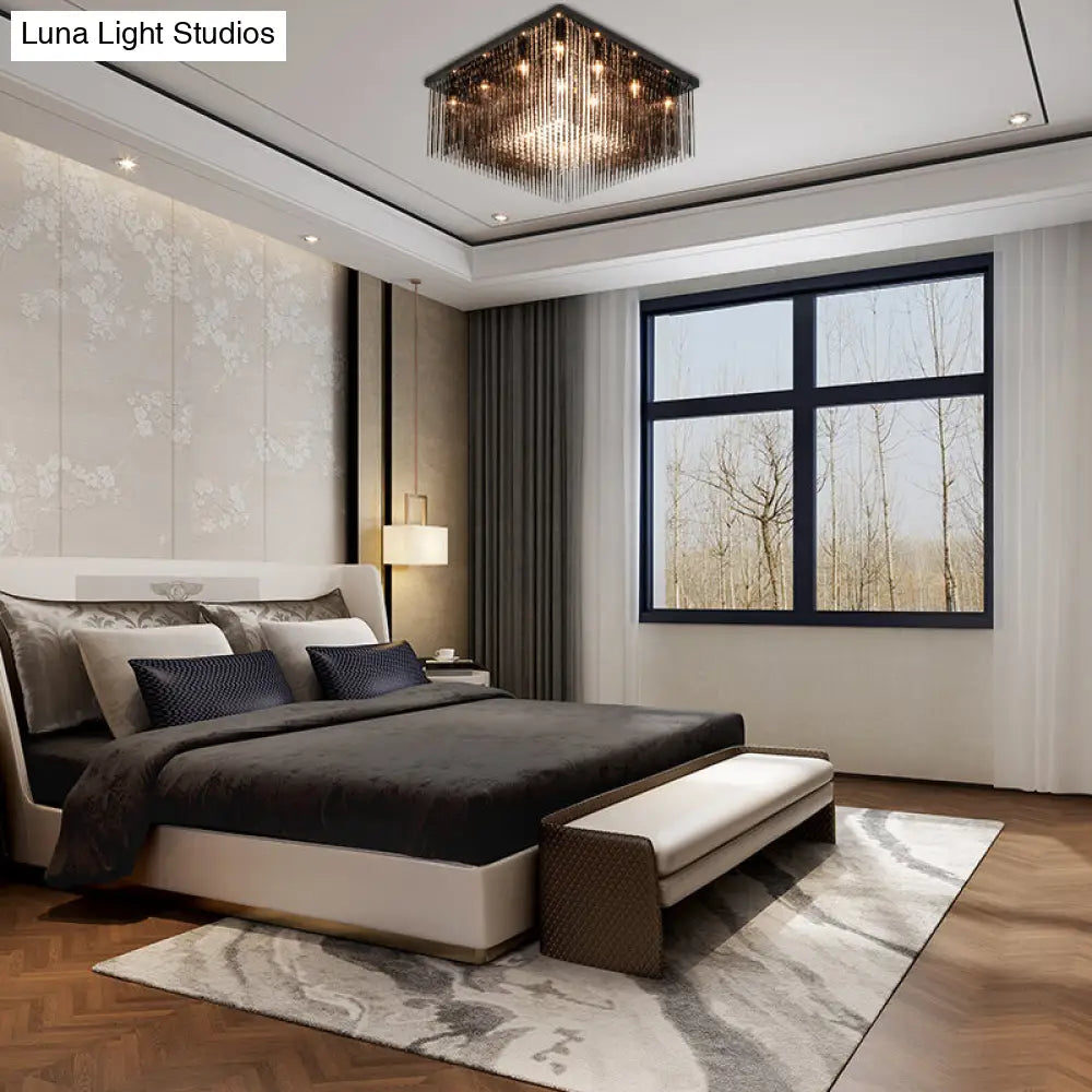 Lámpara de techo cúbica contemporánea DecorBites™ con varilla de cristal y cuentas - Negra, 4/6/9 luces, 40,6/48,3/59,7 cm de ancho