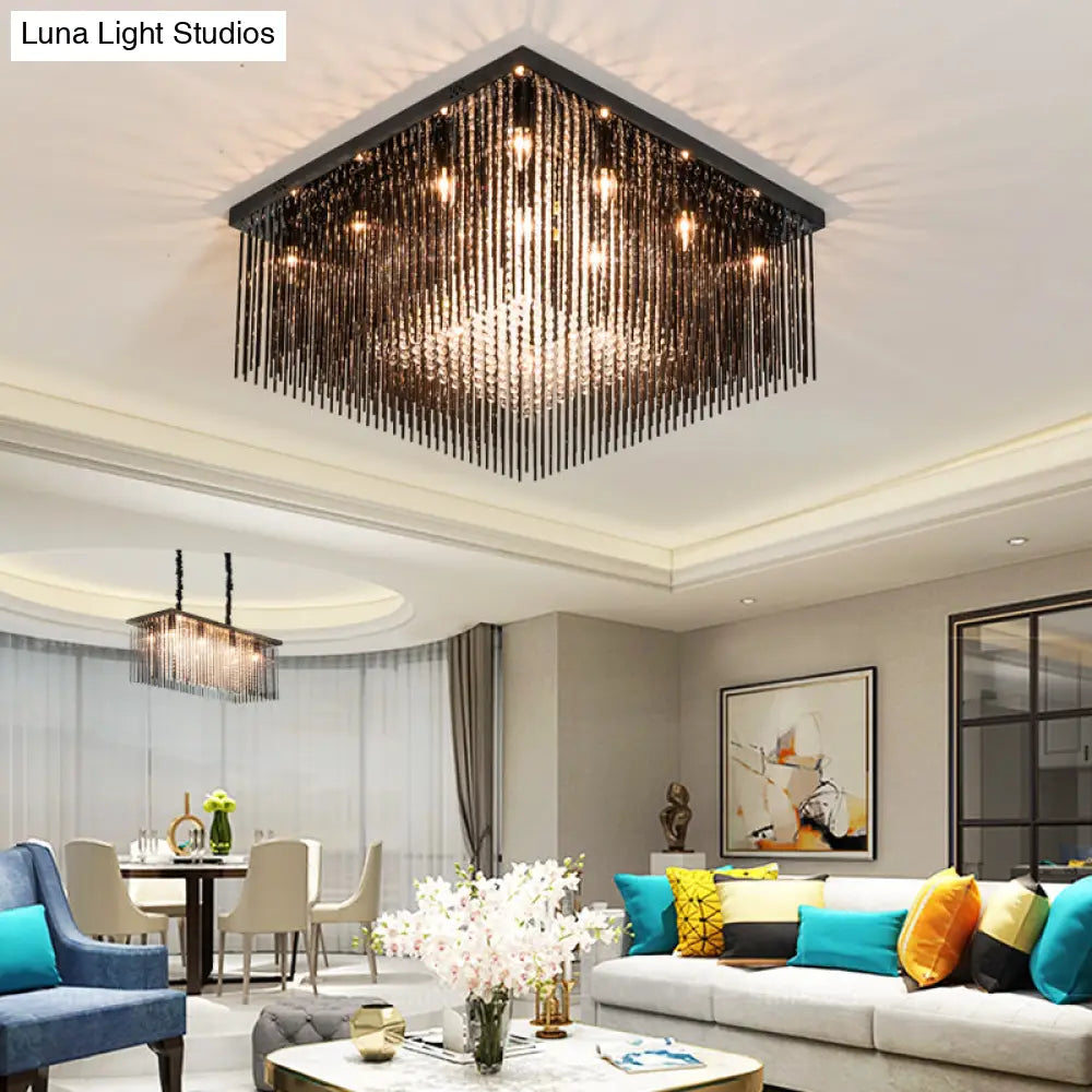 Lámpara de techo cúbica contemporánea DecorBites™ con varilla de cristal y cuentas - Negra, 4/6/9 luces, 40,6/48,3/59,7 cm de ancho