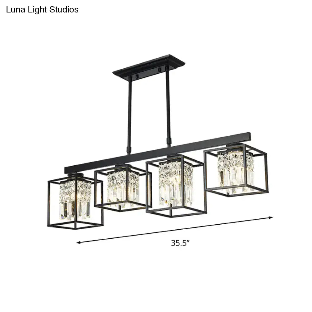 DecorBites contemporary black metal ceiling light with four crystal-encased fixtures perfect as an island lamp
