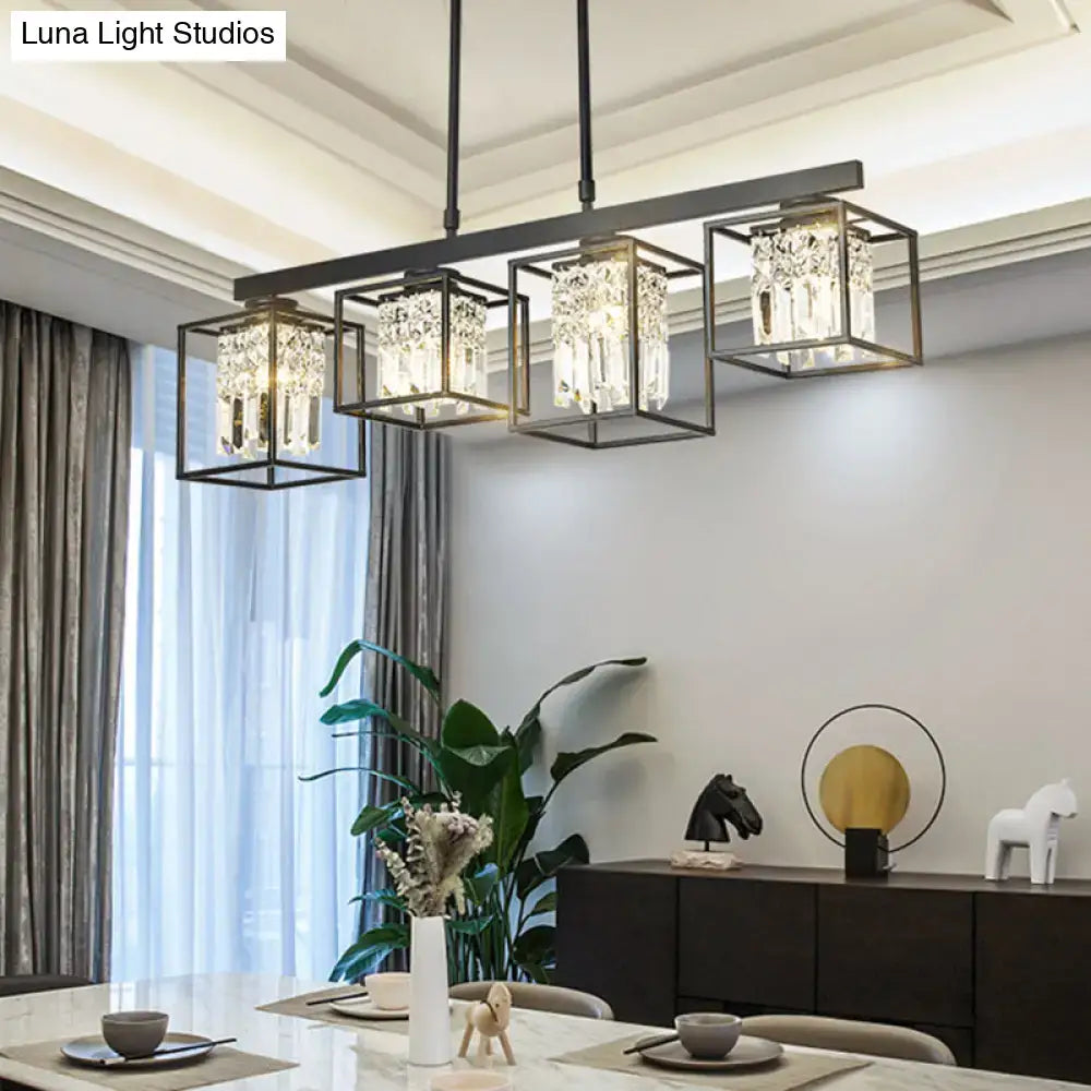 DecorBites™ contemporary black metal chandelier with crystal accents ceiling light designed as a square island lamp