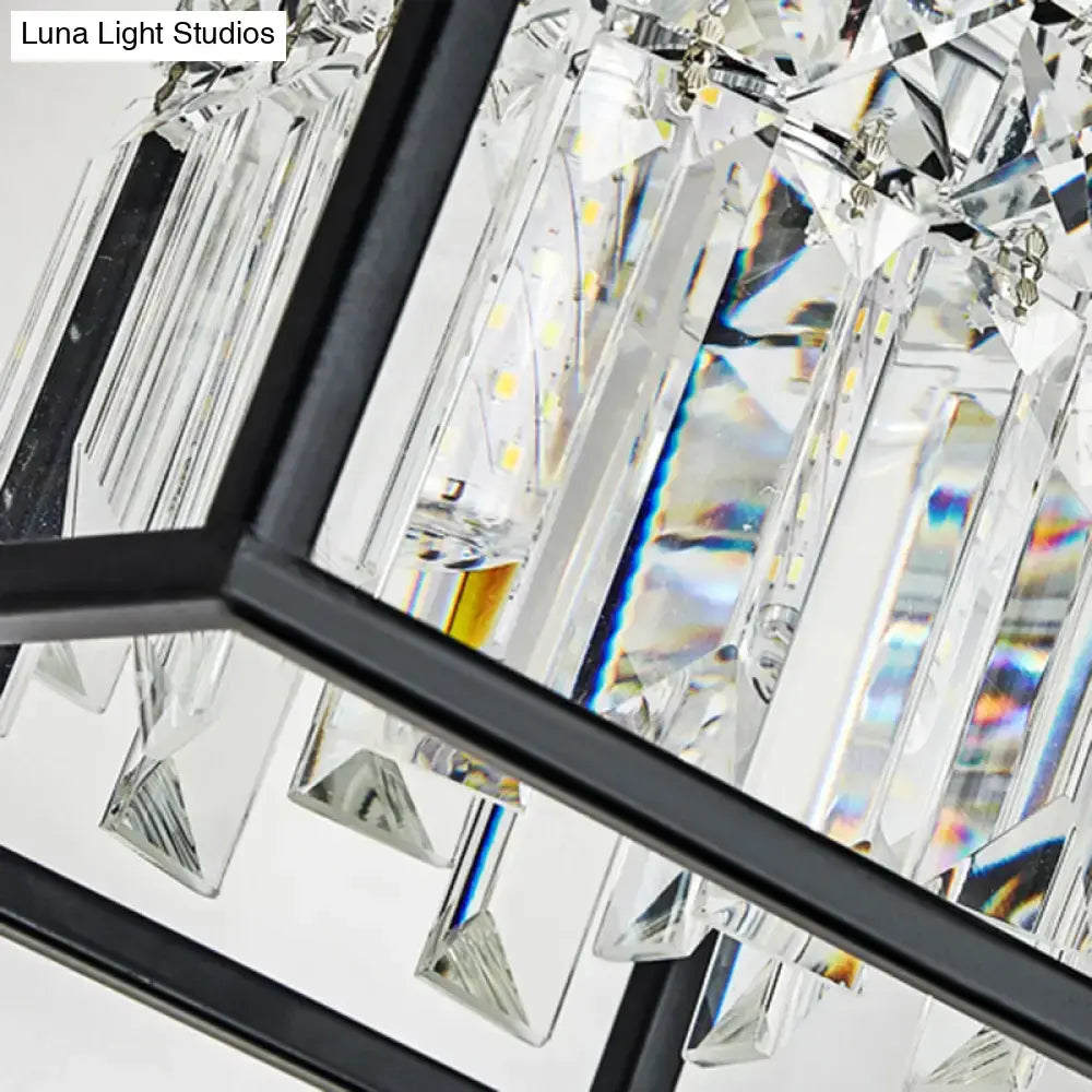 DecorBites contemporary tri-sided crystal rod black ceiling light with clear glass prisms island lamp for kitchen