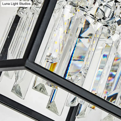 DecorBites contemporary tri-sided crystal rod black ceiling light with clear glass prisms island lamp for kitchen