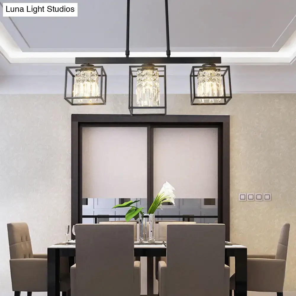 Decorbites contemporary tri-sided crystal rod black metal ceiling light with square shades for island lamp use