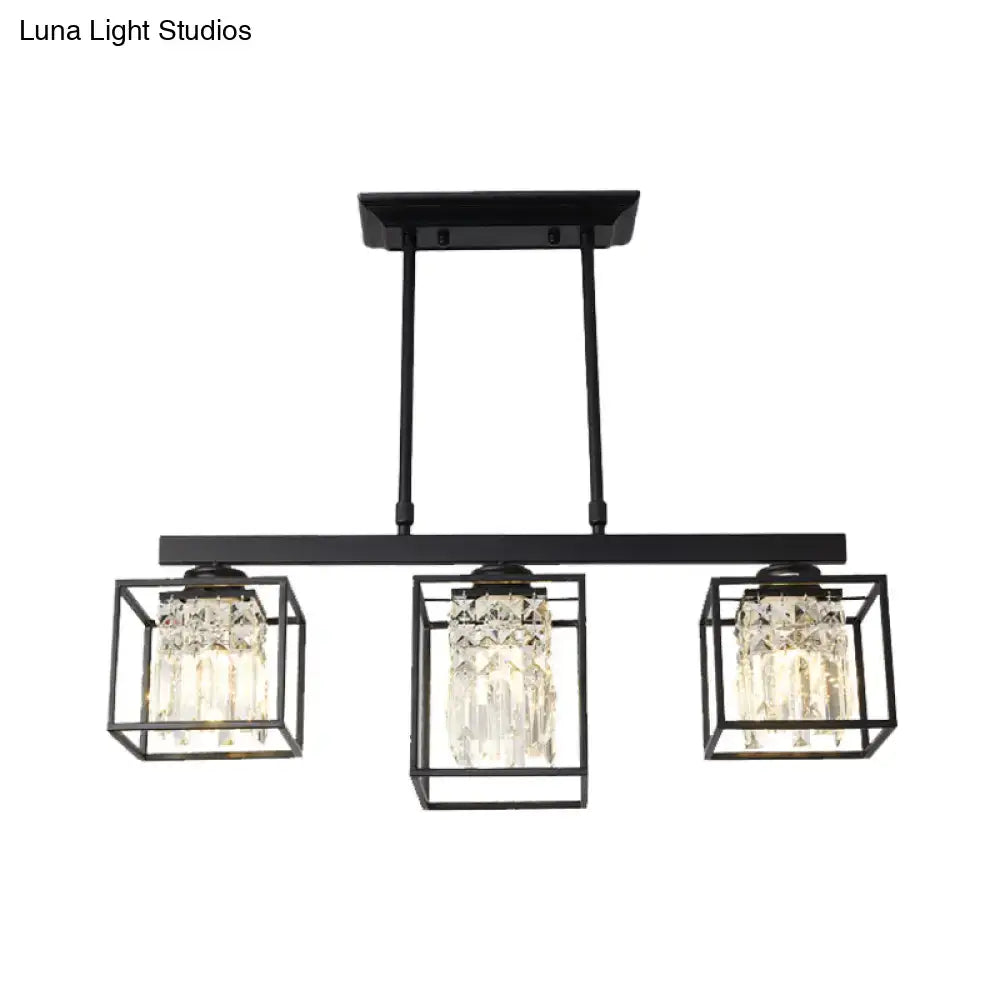 DecorBites™ contemporary black metal ceiling light with three crystal-encased fixtures ideal for island lamp use