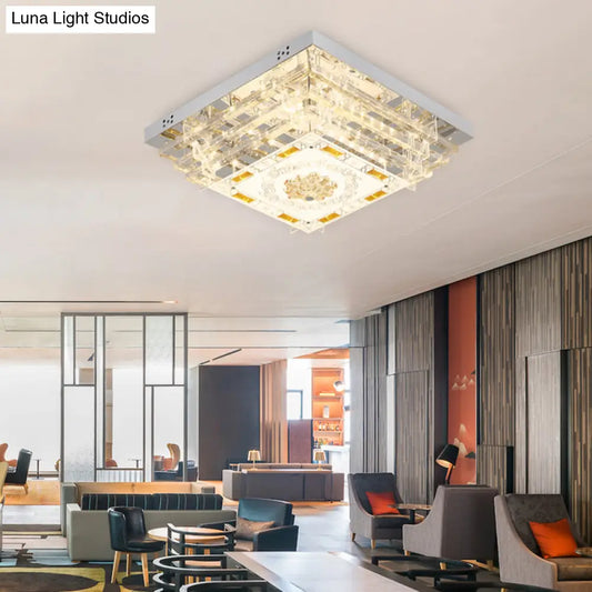 DecorBites™ DecorBites™ Contemporary Crystal Rod Ceiling Light in White Rectangle Design - LED Fixture with Multi-Color Options (19.5"/31.5" Width)