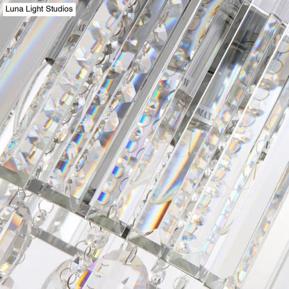 Lámpara colgante de araña contemporánea con varillas de cristal y forma de tambor - 6 cabezas, transparente