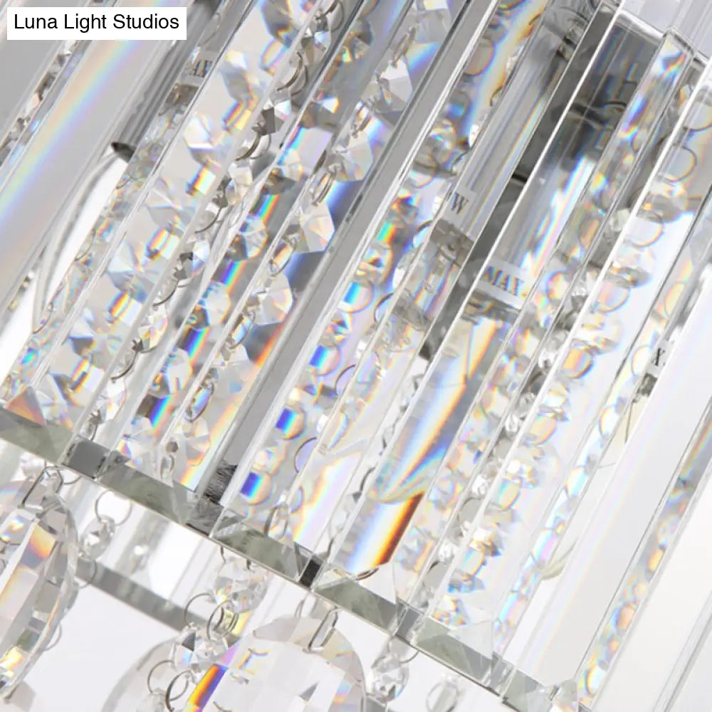 Lámpara colgante de araña contemporánea con varillas de cristal y forma de tambor - 6 cabezas, transparente