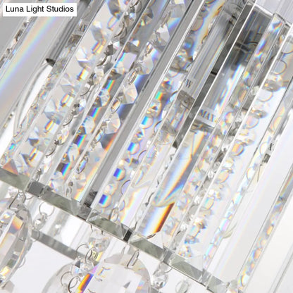 Lámpara colgante de araña contemporánea con varillas de cristal y forma de tambor - 6 cabezas, transparente