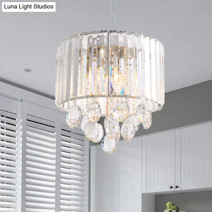 Lámpara colgante de araña contemporánea con varillas de cristal y forma de tambor - 6 cabezas, transparente