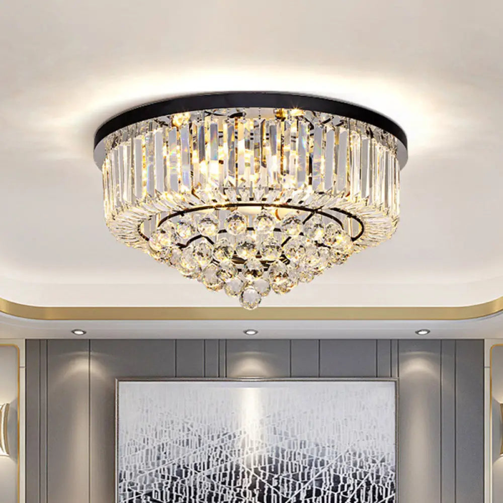 DecorBites™ DecorBites™ Contemporary Crystal Rod Drum Flush Mount Ceiling Light - 4/6/9 Heads - Black - Multiple Sizes