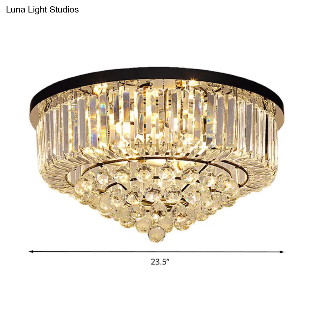 DecorBites™ DecorBites™ Contemporary Crystal Rod Drum Flush Mount Ceiling Light - 4/6/9 Heads - Black - Multiple Sizes