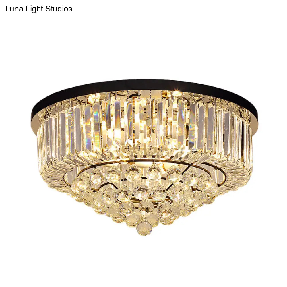 DecorBites™ DecorBites™ Contemporary Crystal Rod Drum Flush Mount Ceiling Light - 4/6/9 Heads - Black - Multiple Sizes