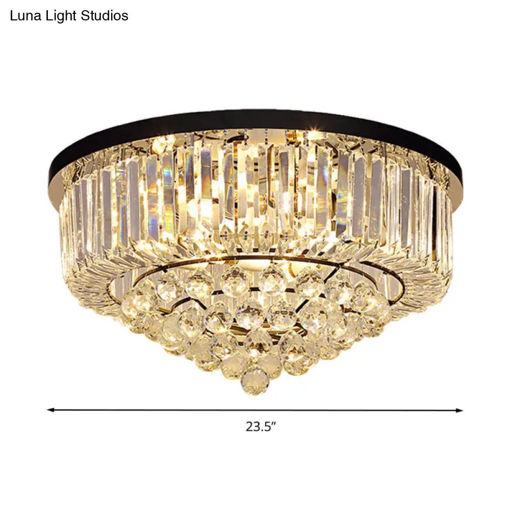 DecorBites™ DecorBites™ Contemporary Crystal Rod Drum Flush Mount Ceiling Light - 4/6/9 Heads - Black - Multiple Sizes