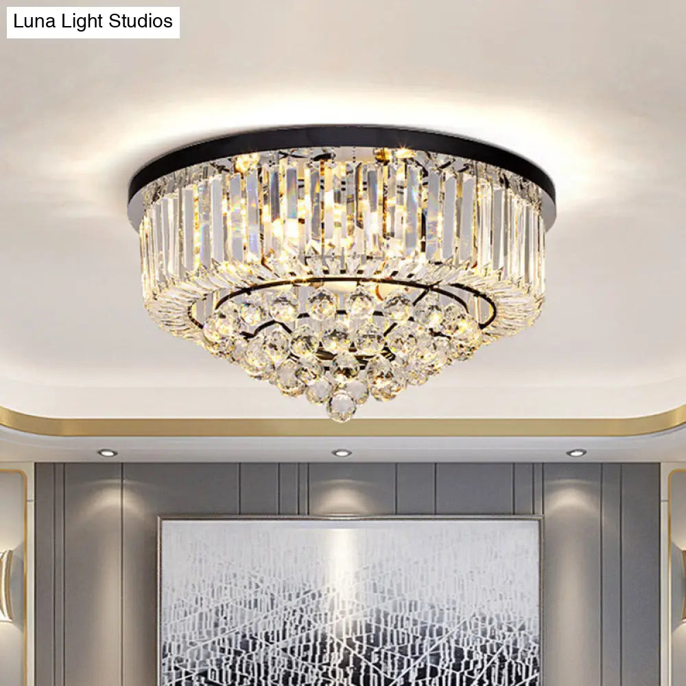 DecorBites™ DecorBites™ Contemporary Crystal Rod Drum Flush Mount Ceiling Light - 4/6/9 Heads - Black - Multiple Sizes
