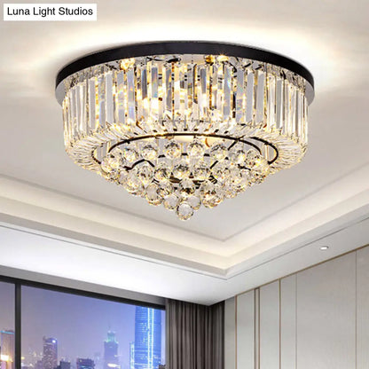 DecorBites™ DecorBites™ Contemporary Crystal Rod Drum Flush Mount Ceiling Light - 4/6/9 Heads - Black - Multiple Sizes