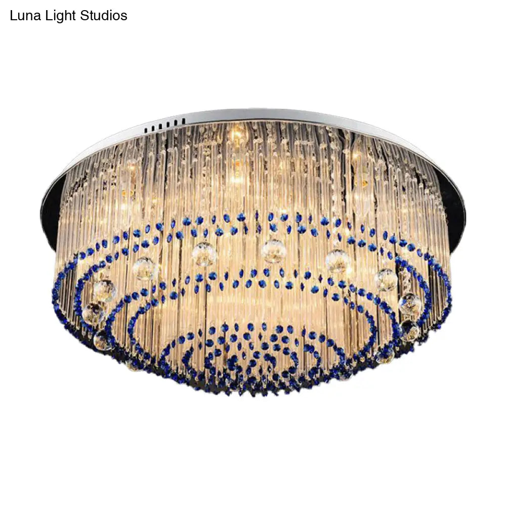 DecorBites™ DecorBites™ Contemporary Crystal Rod Flush Mount Lamp with 6/9/14 Lights and Nickel Finish