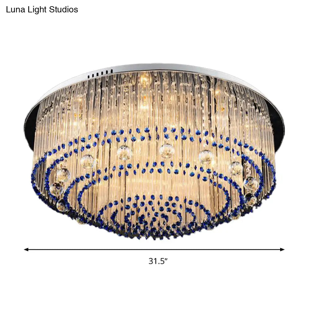 DecorBites™ DecorBites™ Contemporary Crystal Rod Flush Mount Lamp with 6/9/14 Lights and Nickel Finish