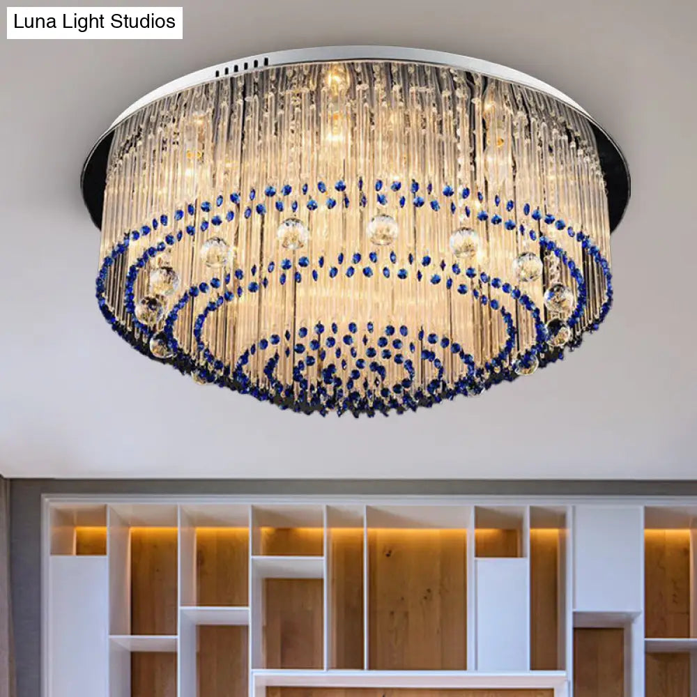 DecorBites™ DecorBites™ Contemporary Crystal Rod Flush Mount Lamp with 6/9/14 Lights and Nickel Finish