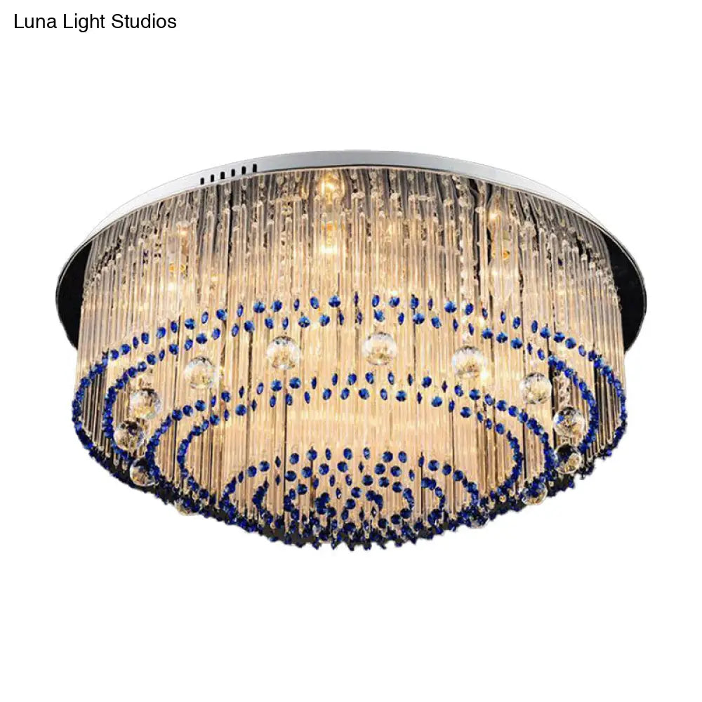 DecorBites™ DecorBites™ Contemporary Crystal Rod Flush Mount Lamp with 6/9/14 Lights and Nickel Finish