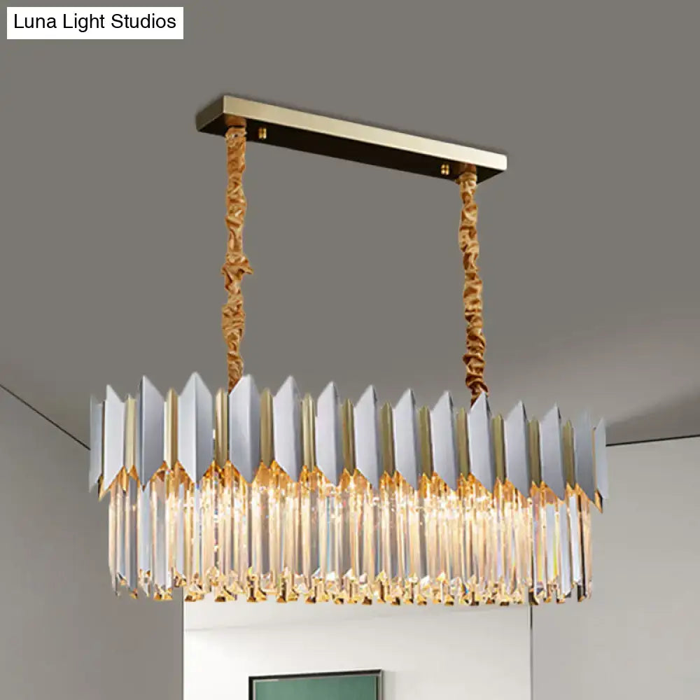Decorbites™ contemporary gold-toned rectangular chandelier with faceted crystal prisms and twisted chains with silver finish compatible with 110v-120v and 220v-240v led incandescent fluorescent bulbs