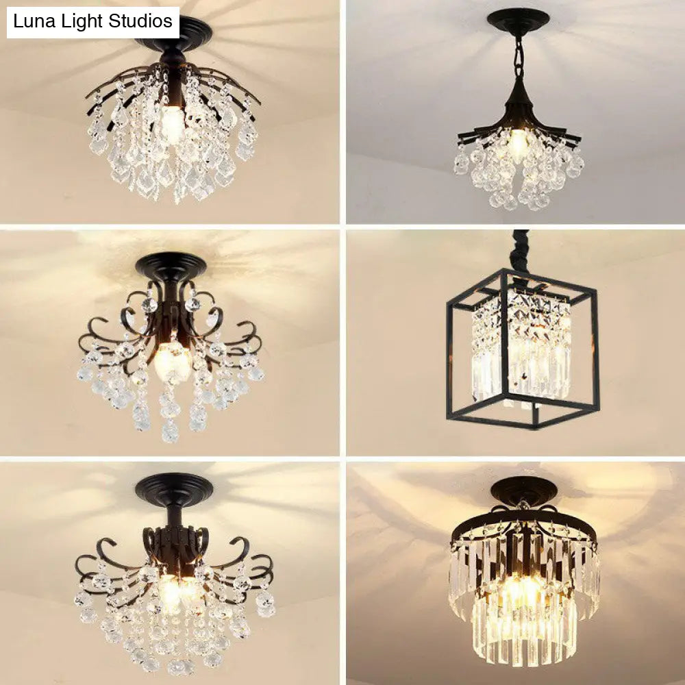 DecorBites™ DecorBites™ Contemporary Crystal Strands Ceiling Light Fixture - Terrace Semi Flush Mount Chandelier