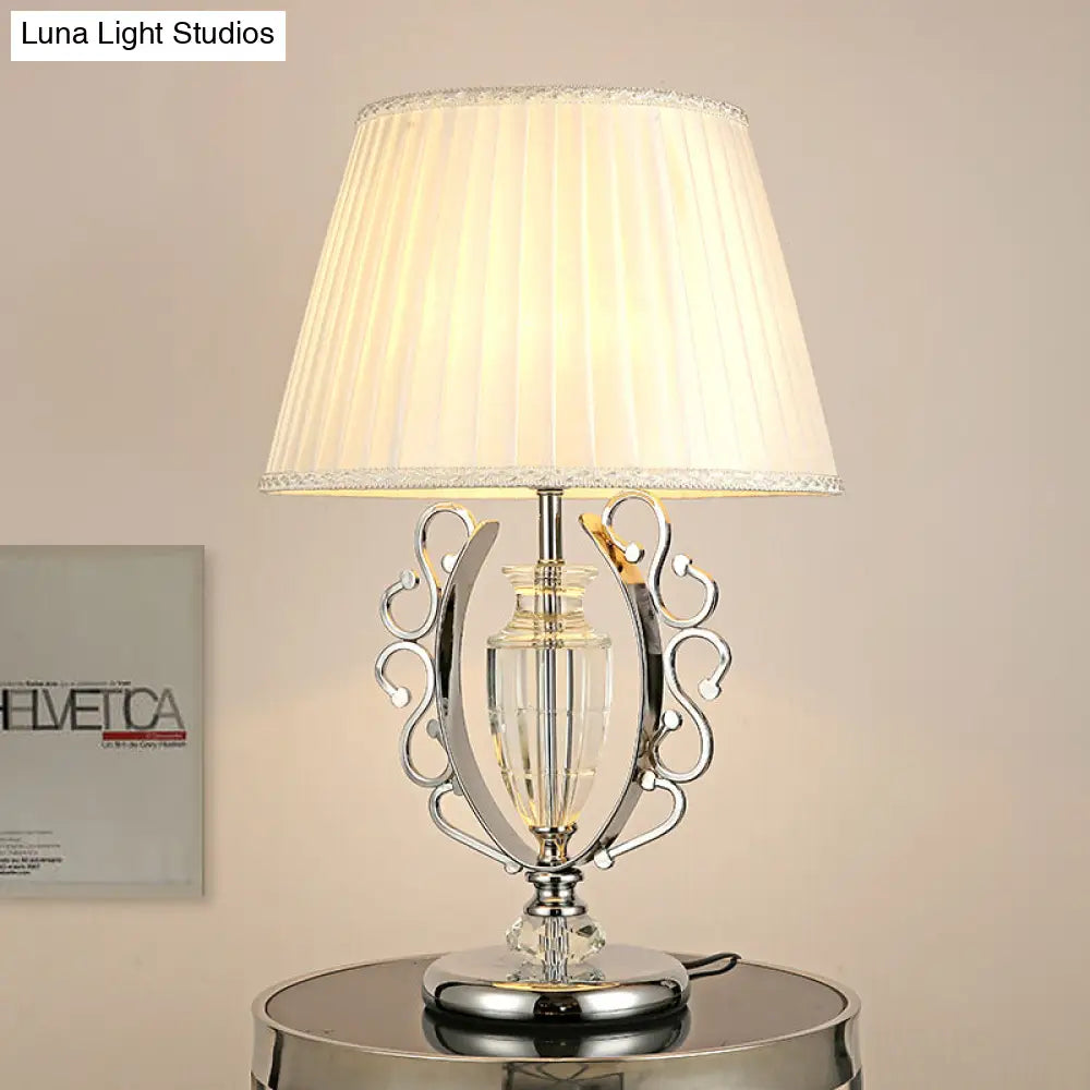 Contemporary Crystal Table Lamp: Hand-Cut Modern Urn Shape, Chrome Finish
