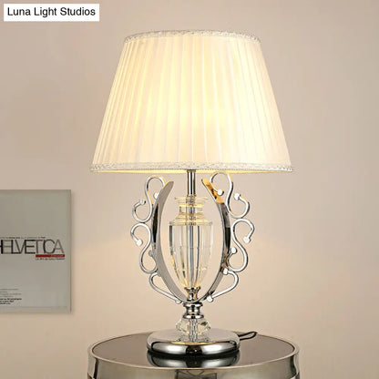 Contemporary Crystal Table Lamp: Hand-Cut Modern Urn Shape, Chrome Finish