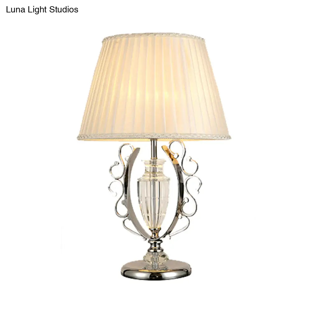 Contemporary Crystal Table Lamp: Hand-Cut Modern Urn Shape, Chrome Finish