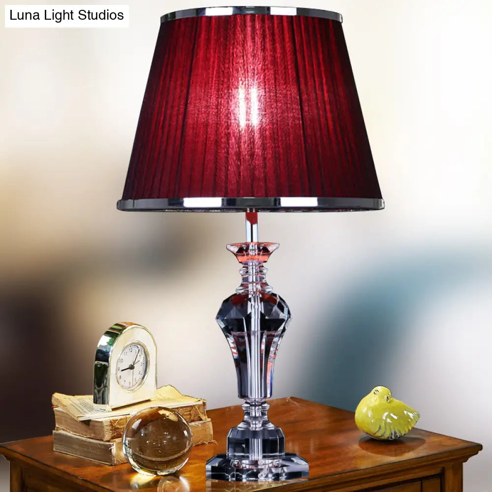 Contemporary Crystal Table Lamp - Urn Shape, Faceted Design, Red, 23"/25" Long, Small Desk Light
