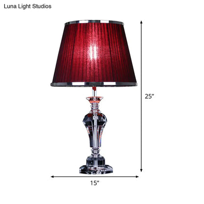 Contemporary Crystal Table Lamp - Urn Shape, Faceted Design, Red, 23"/25" Long, Small Desk Light