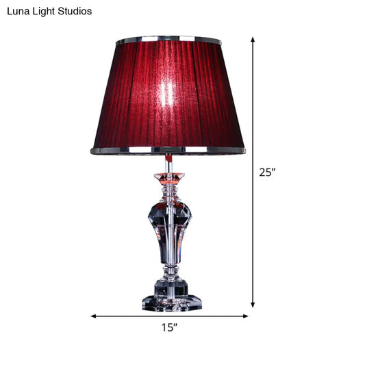 Contemporary Crystal Table Lamp - Urn Shape, Faceted Design, Red, 23"/25" Long, Small Desk Light
