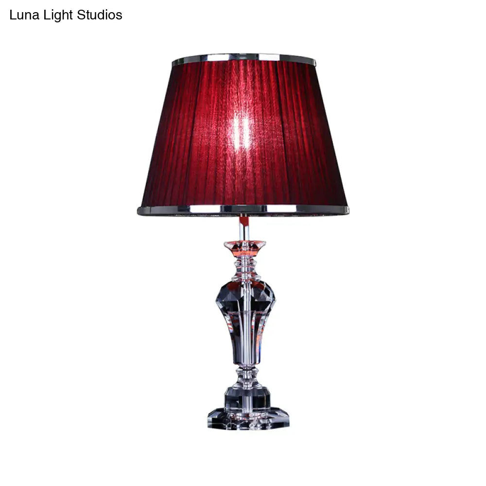 Contemporary Crystal Table Lamp - Urn Shape, Faceted Design, Red, 23"/25" Long, Small Desk Light