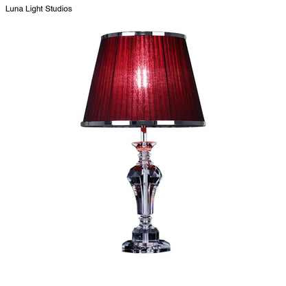 Contemporary Crystal Table Lamp - Urn Shape, Faceted Design, Red, 23"/25" Long, Small Desk Light