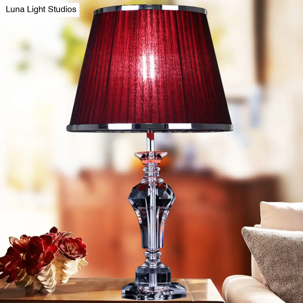 Contemporary Crystal Table Lamp - Urn Shape, Faceted Design, Red, 23"/25" Long, Small Desk Light